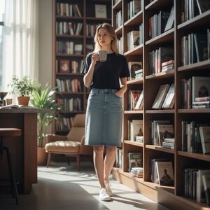 Lauren Ralph Lauren Denim Pencil Skirt Light Wash Midi Size 16W‎